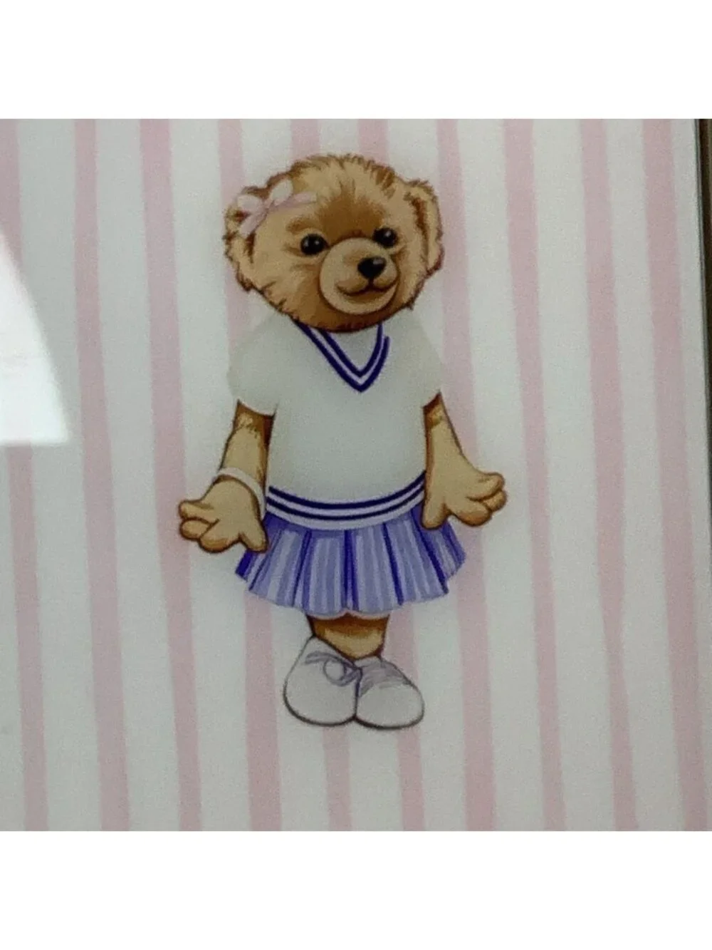 Teddy Bear iPhone 15 Case, Striped Pink And White With Girl Bear. New